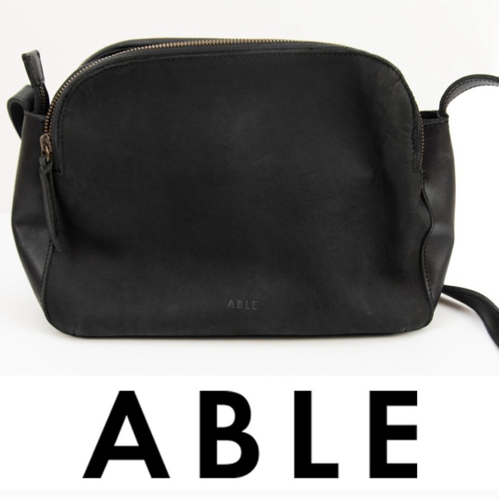 Able Meron Black Leather Crossbody Purse
